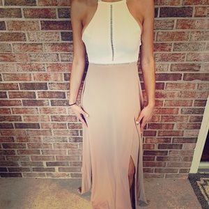 White, tan maxi dress